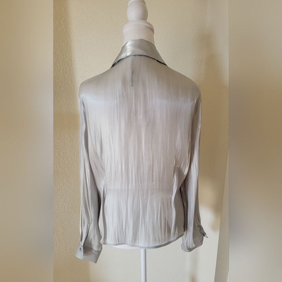 ZARA NWT Silver Liquid Satin Blouse size Large. Metallic Sheer Dressy Top - Picture 3 of 6
